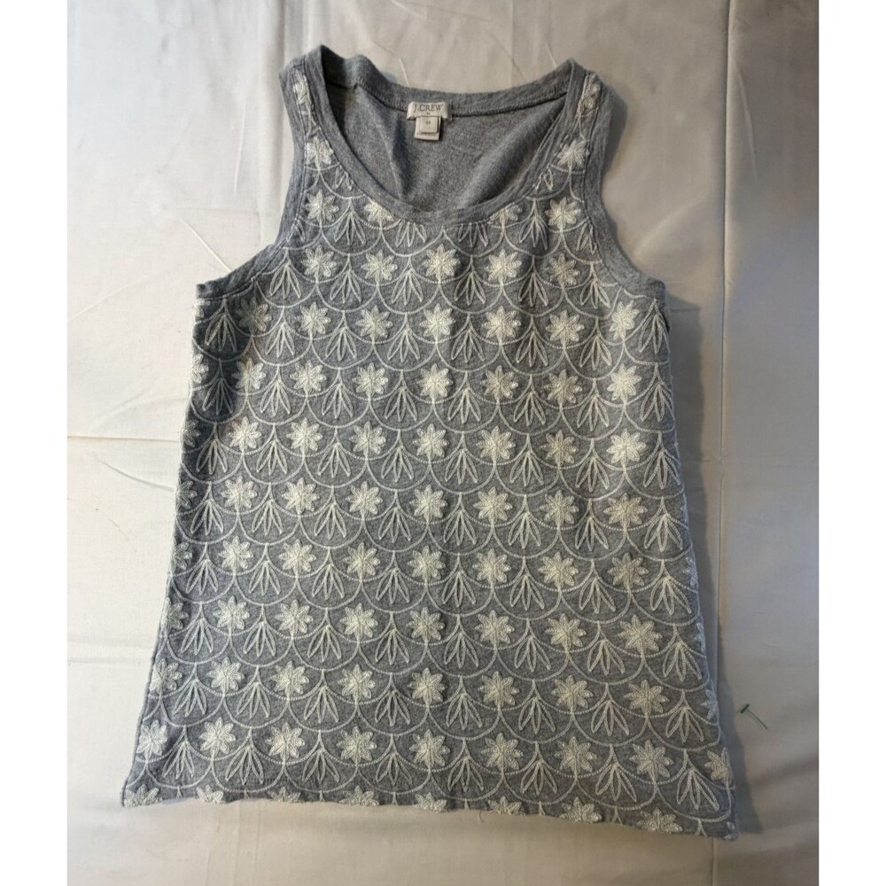 🌸🤍 J.Crew Women's Gray & Cream Embroidered Flower Tank Top Size XS Floral